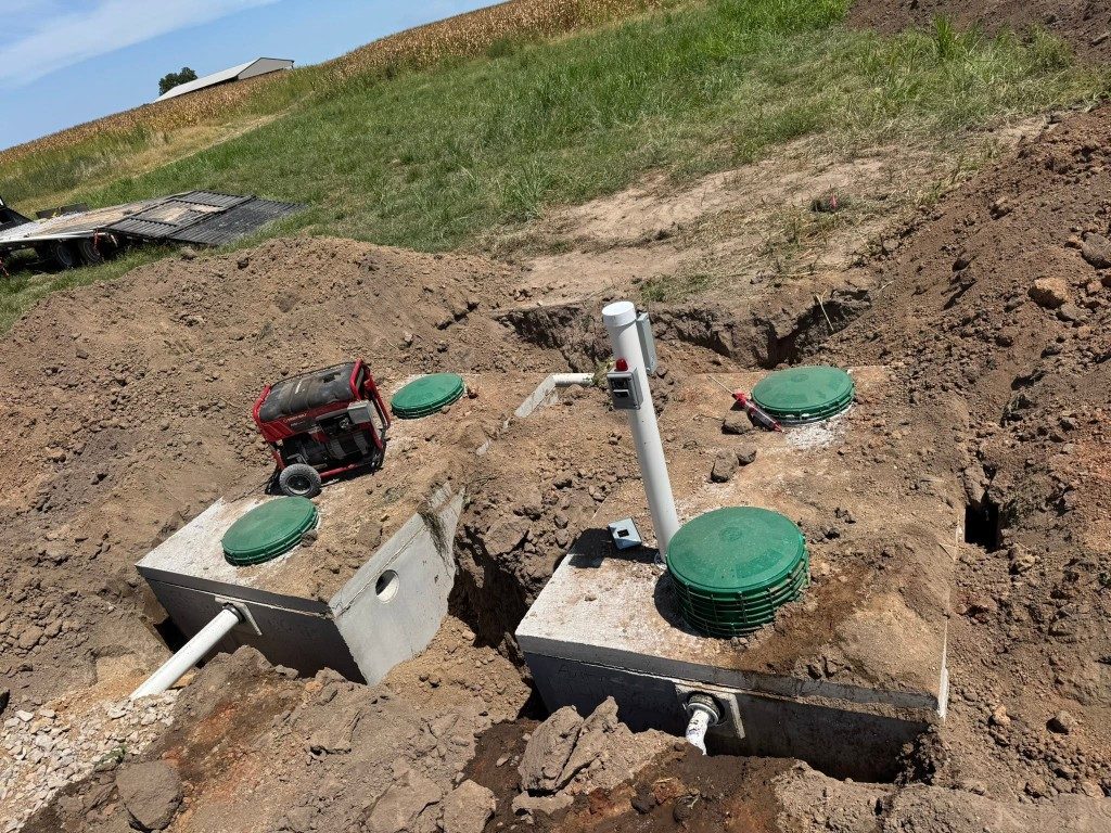 Advanced septic system with treatment tanks and control panel